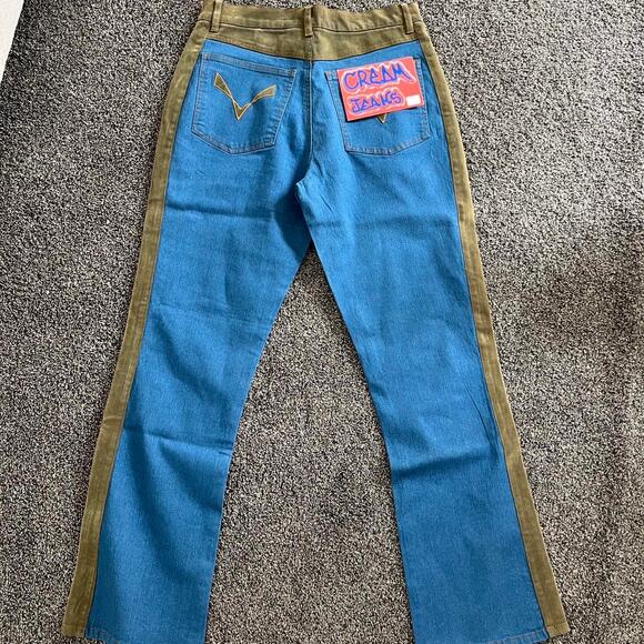 Nwt deadstock vintage flare cream brand denim and suede jeans - Picture 5 of 8